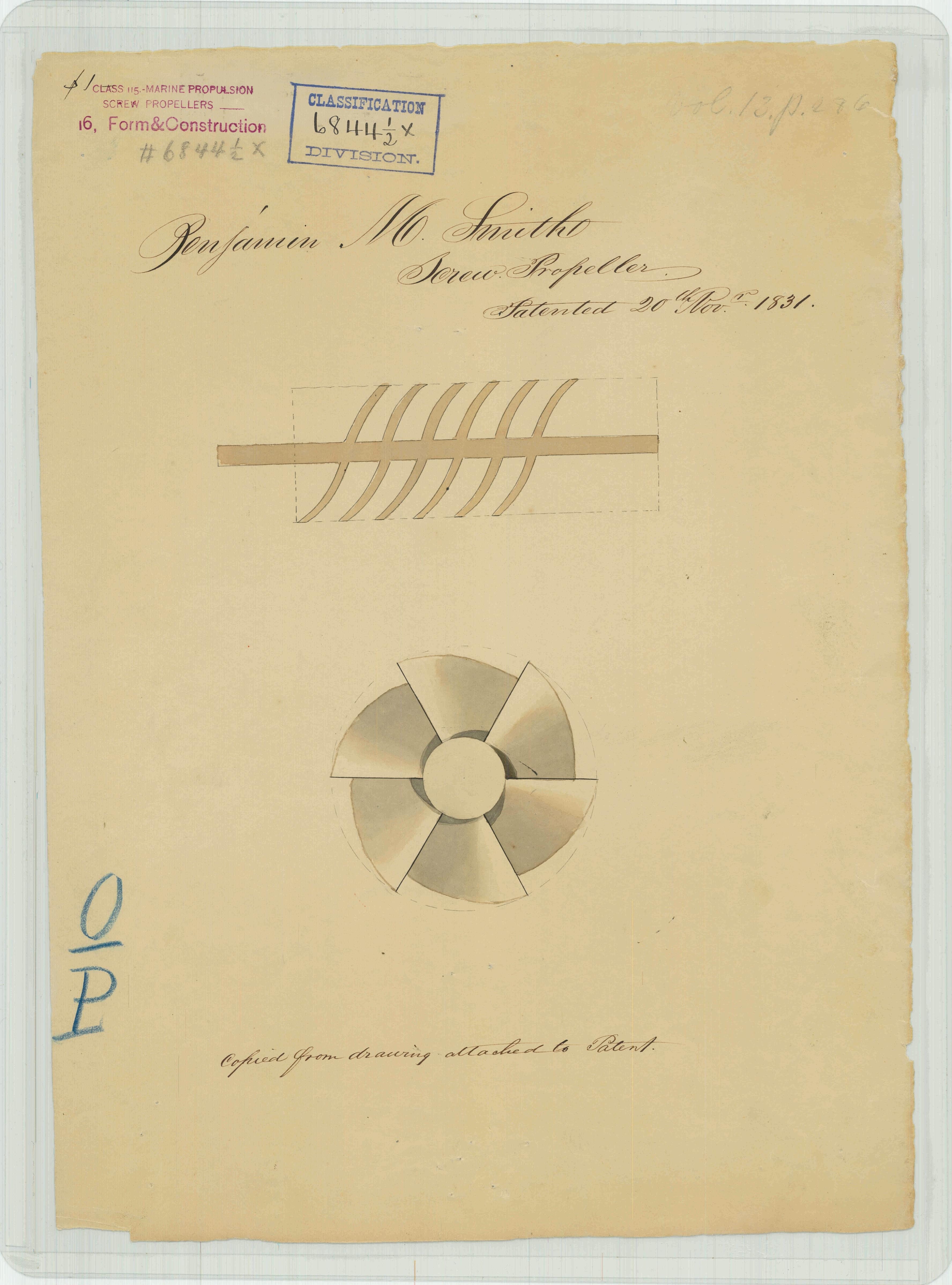 Benjamin N. Smith 螺旋桨专利图（1831）